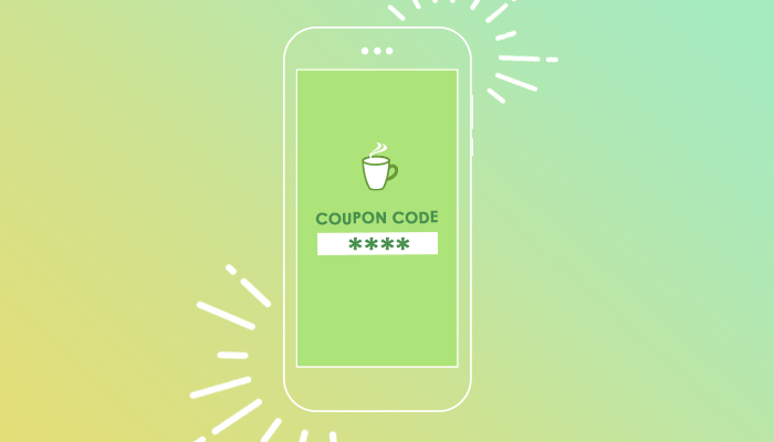 coupon code on phone outline with coffee icon