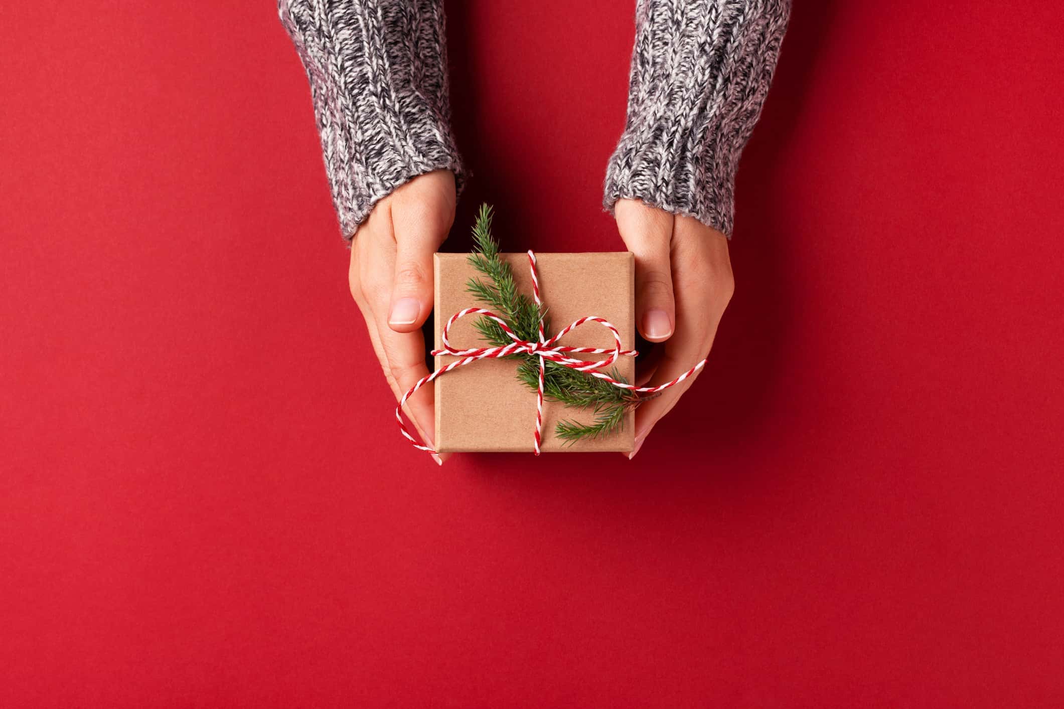 Hands holding Christmas gift box