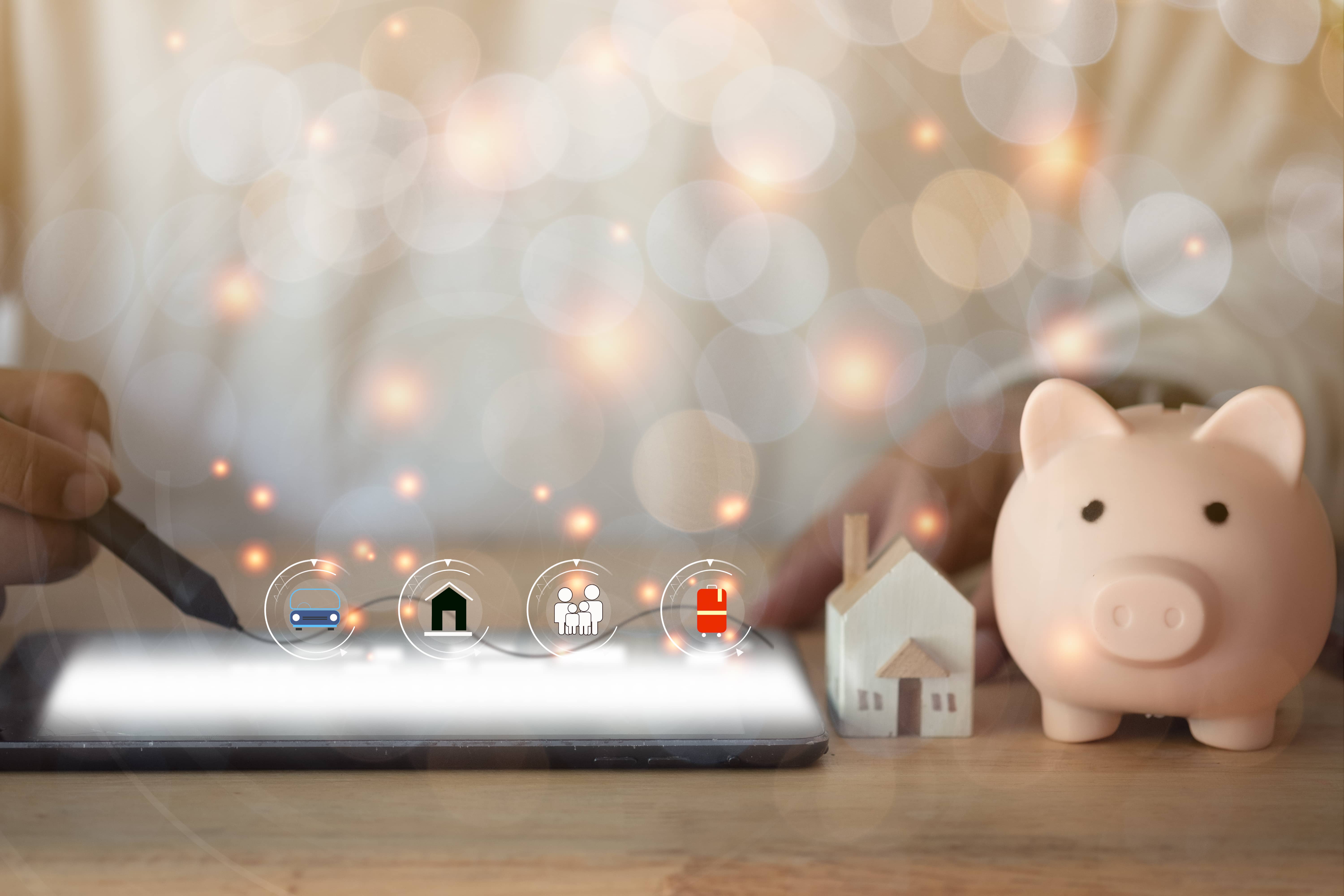 Piggy bank next to what someone should save for