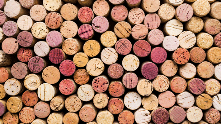 Colorful wine corks photographed from above