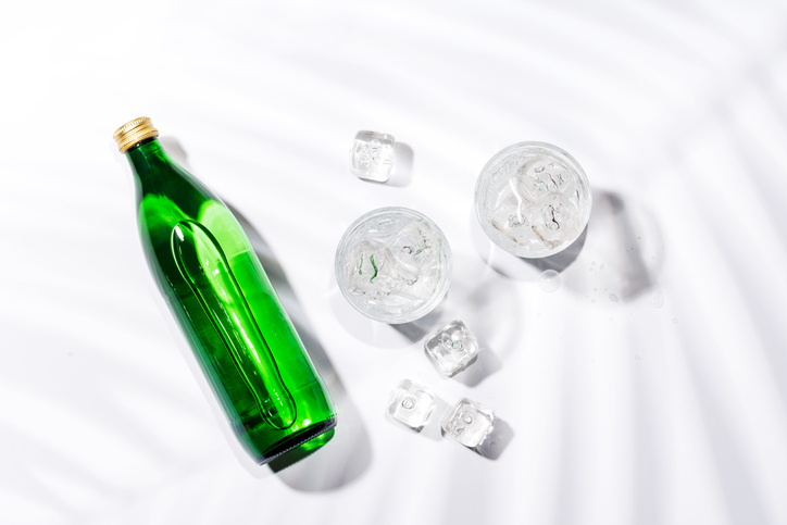 Crystal-clear glasses filled with chilled water and ice cubes