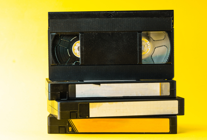 Video cassette tape. Retro videotape with movie.